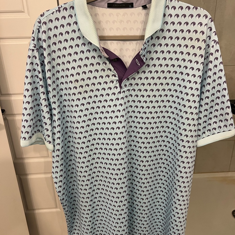 Greyson Men's Polo Shirt - Light Blue and Purple Pattern